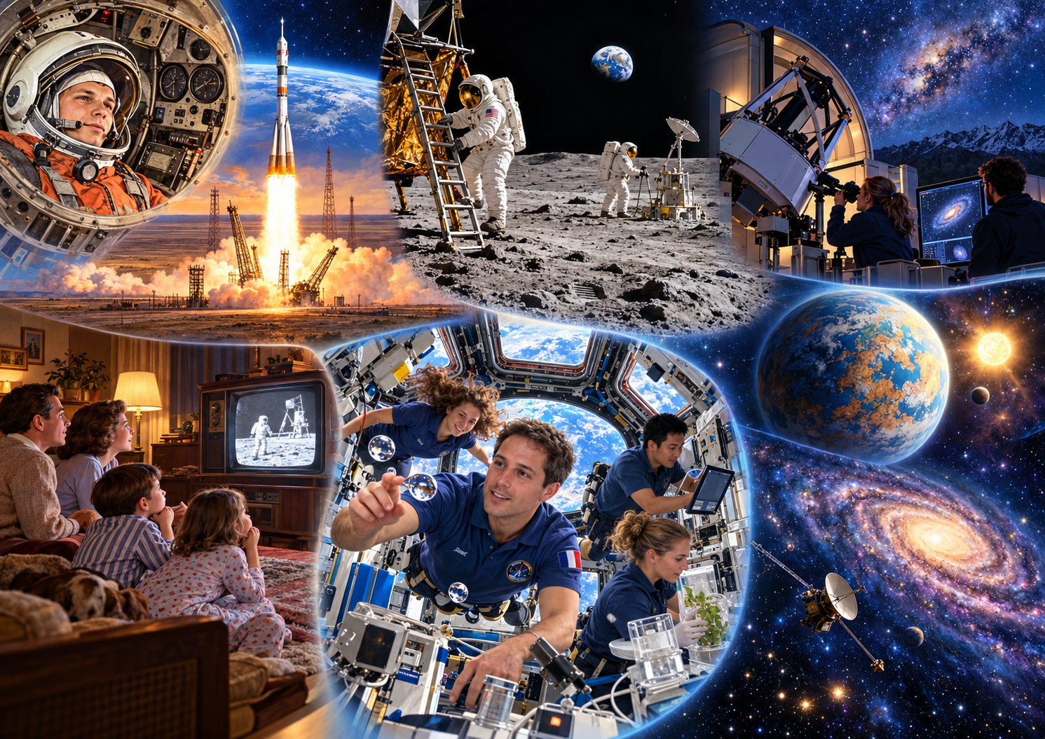De Gagarine aux étoiles lointaines : les voyages humains et l’observation de l’Univers.