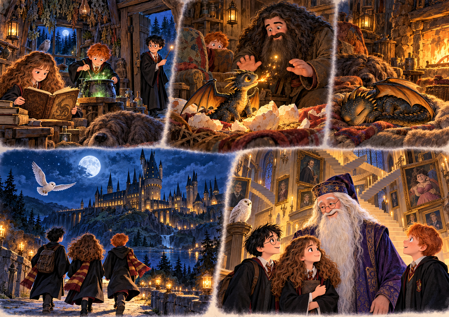 Harry, Ron et Hermione rencontrent Norbert dans la cabane de Hagrid, puis rejoignent Poudlard.